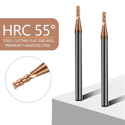4-Flute Tungsten Carbide End Mill dengan Chip Flute dan 55 derajat flat cutting edge untuk CHISEL TOOL STEEL dan CNC Machines