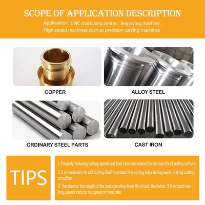 4-Flute Tungsten Carbide End Mill dengan Chip Flute dan 55 derajat flat cutting edge untuk CHISEL TOOL STEEL dan CNC Machines