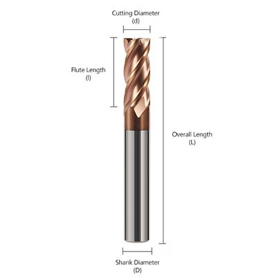 0.6um Ukuran Biji Tungsten Karbida End Mill dengan Diameter Pemotongan 1-20mm dan 55-Deep Groove untuk CNC Machining