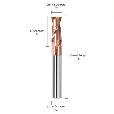 CNC Flat-bottom Tungsten Carbide End Mill dengan Dua Flutes dan Keyway Cutter 55 derajat untuk Baja Dengan Lapisan nACo4