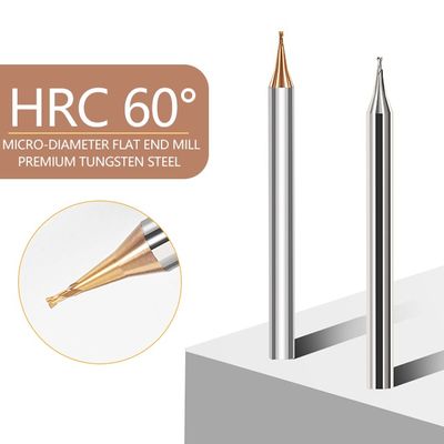 2-flute Tungsten Carbide End Mill dengan Diameter Mikro dan 60° Flat Cutting Edge untuk Baja dan Aluminium