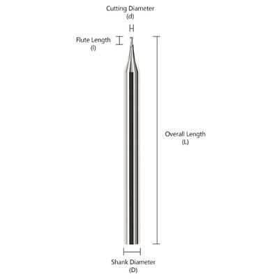 2-flute Tungsten Carbide End Mill dengan Diameter Mikro dan 60° Flat Cutting Edge untuk Baja dan Aluminium