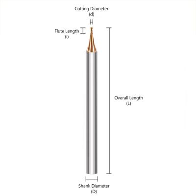 2-flute Tungsten Carbide End Mill dengan Diameter Mikro dan 60° Flat Cutting Edge untuk Baja dan Aluminium