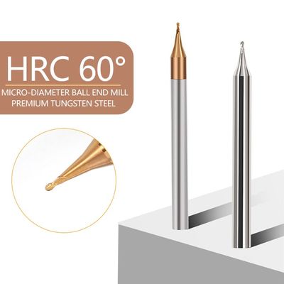 2-flute Tungsten Carbide Ball End Mill dengan Diameter Mikro untuk 60° Angle di Baja dan Aluminium