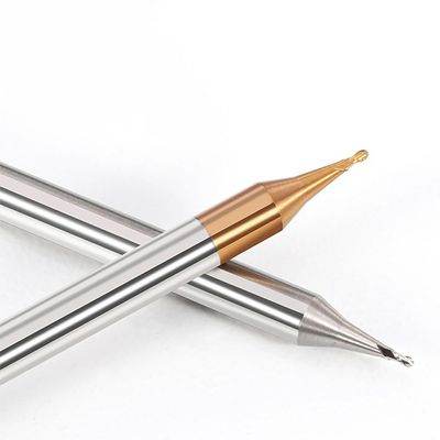 2-flute Tungsten Carbide Ball End Mill dengan Diameter Mikro untuk 60° Angle di Baja dan Aluminium