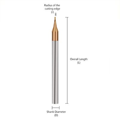 2-flute Tungsten Carbide Ball End Mill dengan Diameter Mikro untuk 60° Angle di Baja dan Aluminium