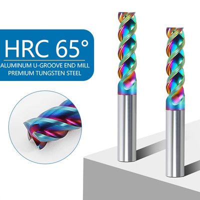 3-flute Tungsten Carbide End Mill dengan 65° U-Groove dan Fine-grained 0.6um untuk High Gloss CNC Machining