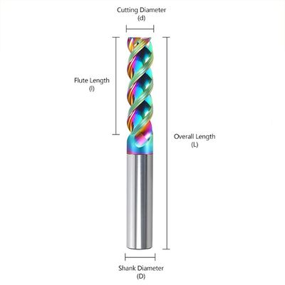 3-flute Tungsten Carbide End Mill dengan 65° U-Groove dan Fine-grained 0.6um untuk High Gloss CNC Machining