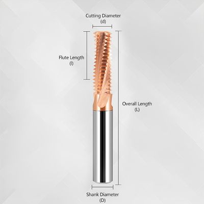 65° Full-thread Tungsten Carbide End Mill untuk M2 sampai M48 Threading dengan desain single-tooth