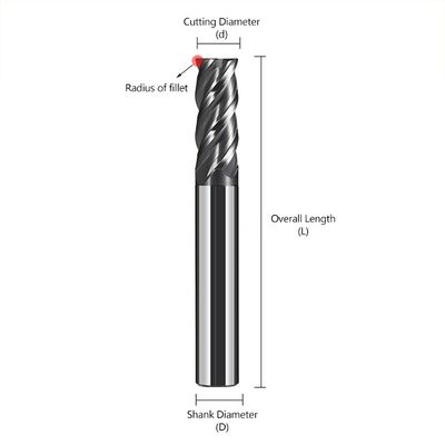 Sudut Helix 35° Ukuran Butir 0.6um Diameter Pemotongan 1-12mm Mata End Mill Tungsten Karbida untuk Pemesinan CNC