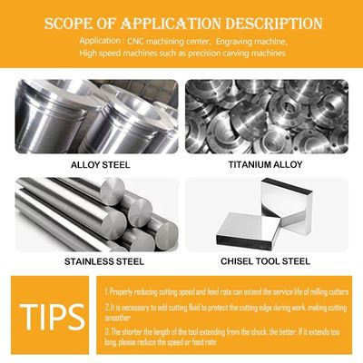 Sudut Helix 35° Ukuran Butir 0.6um Diameter Pemotongan 1-12mm Mata End Mill Tungsten Karbida untuk Pemesinan CNC