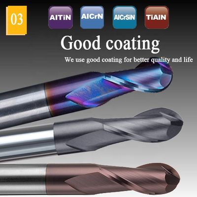 Tungsten Steel Carbide Aluminium End Mill 200mm 6 Hrc 55 Putaran R3 4 Flute Hrc 45